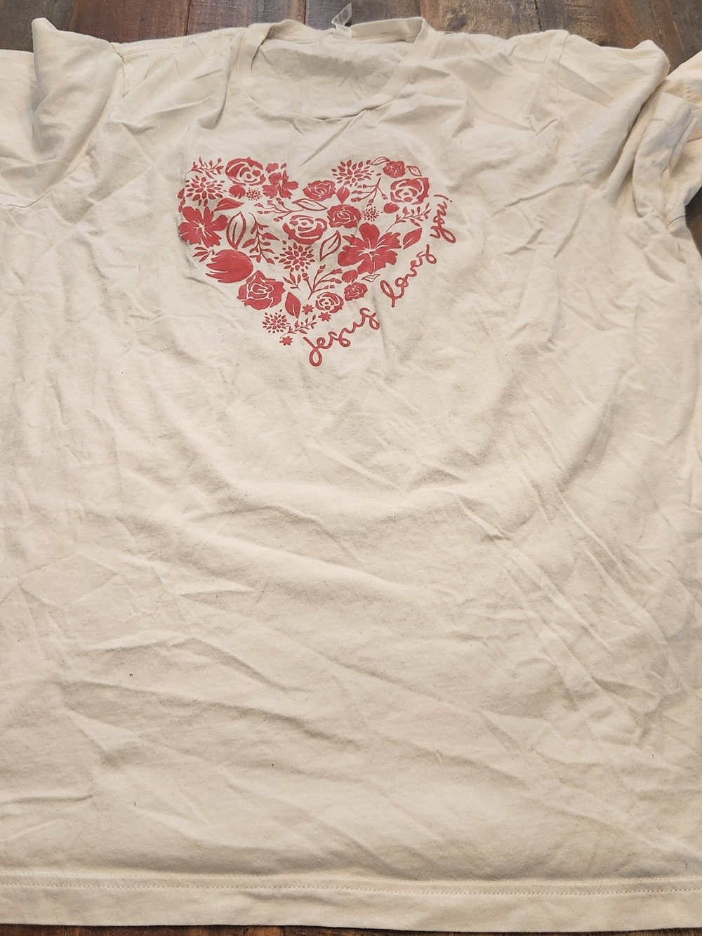 Plus Size Heart Floral Jesus Loves You Graphic Tee - White with Pink Heart